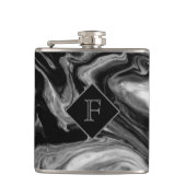 Klassiek zwart-wit marmeren monogram heupfles (Voorkant)