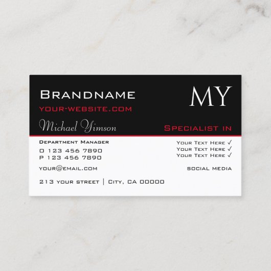 Klassiek zwart-wit met Initialen Professional Visitekaartje (Achterkant)