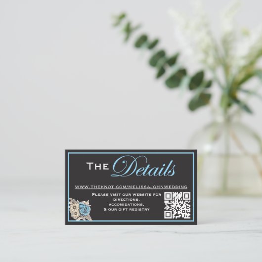 Klassiek zwart-wit met lichtblauwe accenten informatiekaartje (Staand voorkant)