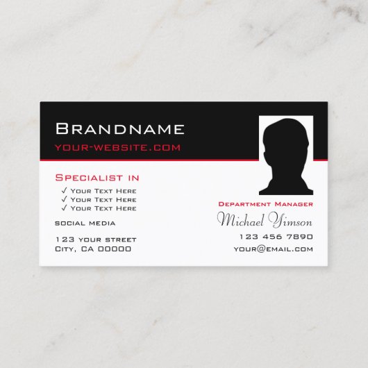 Klassiek zwart wit met monogram en foto modern visitekaartje (Achterkant)