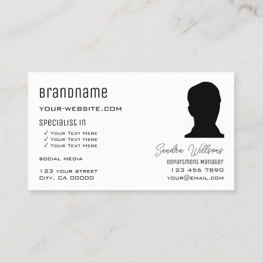 Klassiek zwart wit met monogram Logo en foto Visitekaartje (Achterkant)