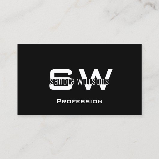 Klassiek zwart-wit modern met monogram en foto visitekaartje (Voorkant)