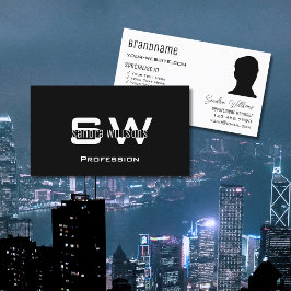 Klassiek zwart-wit modern met monogram en foto visitekaartje