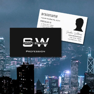 Klassiek zwart-wit modern met monogram en foto visitekaartje