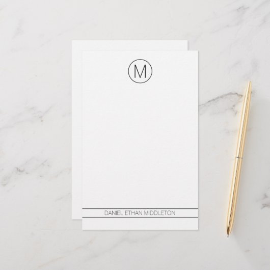 Klassiek zwart-wit modern monogram briefpapier (Voorkant / Achterkant in situ)
