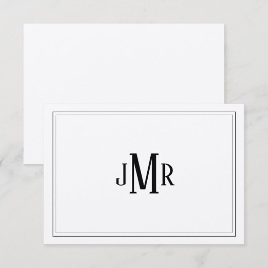 Klassiek zwart-wit monogram bedankkaart (Voorkant / Achterkant)