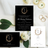 Klassiek zwart wit monogram bruiloft gouden kuif kaart