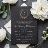 Klassiek zwart wit monogram bruiloft gouden kuif kaart