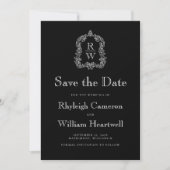 Klassiek zwart-wit Monogram Crest Script Save The Date (Voorkant)