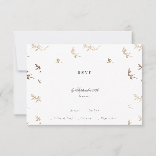 Klassiek zwart wit monogram gouden kuif bruiloft RSVP kaartje (Voorkant)