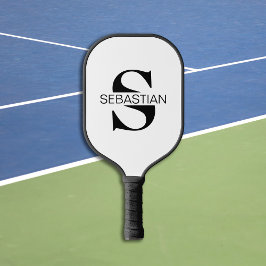 Klassiek zwart-wit monogram Initiaal Naam Pickleball Paddle