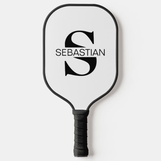 Klassiek zwart-wit monogram Initiaal Naam Pickleball Paddle (Voorkant)