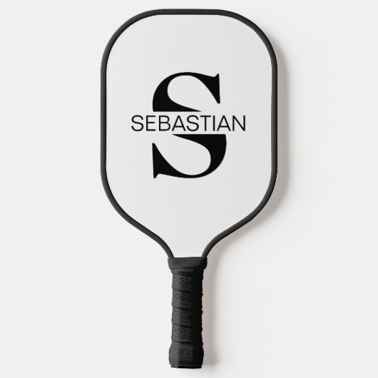 Klassiek zwart-wit monogram Initiaal Naam Pickleball Paddle (Achterkant)