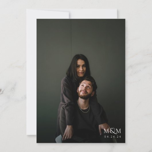 Klassiek zwart-wit Monogram & QR-code Bruiloft Kaart (Achterkant)