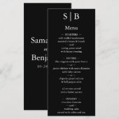 Klassiek zwart-wit monogram trouwfeest menu (Voorkant / Achterkant)