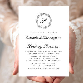 Klassiek zwart-wit monogram Wreatscript Kaart