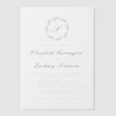 Klassiek zwart-wit monogram Wreatscript Vellum Uitnodigingen (Voorkant)