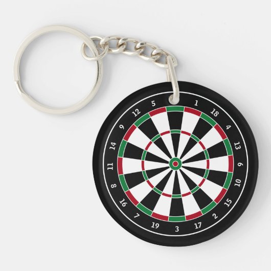 Klassiek zwart | Wit | Rood | Groen Spel Dartboard Sleutelhanger (Voorkant)