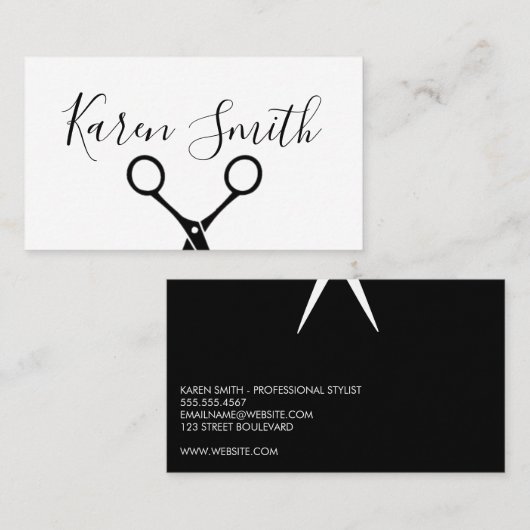 Klassiek Zwart Wit / Salon Stylist Visitekaartje (Voorkant / Achterkant)