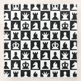 Klassiek zwart-wit schaakbordpatroon glazen onderzetter