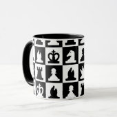 Klassiek zwart-wit schaakbordpatroon mok (Voorkant links)