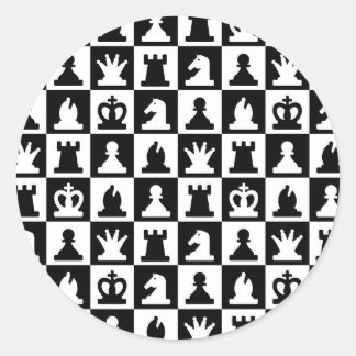 Klassiek zwart-wit schaakbordpatroon ronde sticker