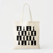Klassiek zwart-wit schaakspel figuren patroon tote bag (Voorkant)