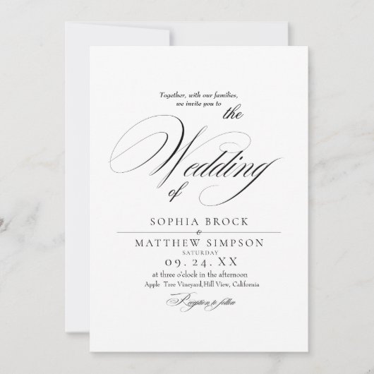 Klassiek zwart-wit script bruiloft kaart (Voorkant)