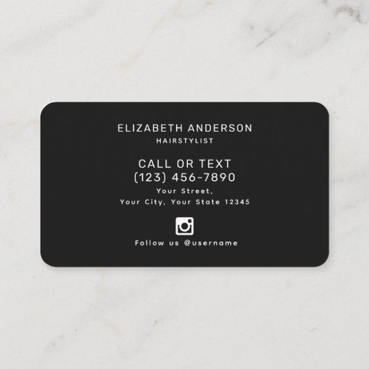 Klassiek zwart-wit script Haarstylist Visitekaartje (Achterkant)