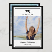 Klassiek zwart-wit script twee foto Afstuderen Aankondiging (Voorkant / Achterkant)