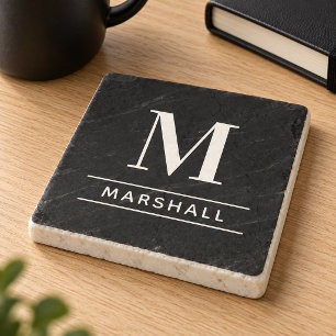 Klassiek zwart-wit serif monogram naam stenen onderzetter