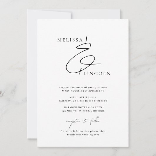 Klassiek zwart-wit stijlvol script bruiloft kaart (Voorkant)