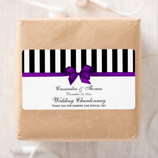 Klassiek Zwart Wit Streep Purp H Wijnflesje Etiket (Insitu)