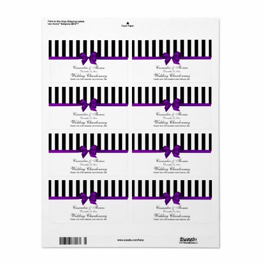 Klassiek Zwart Wit Streep Purp H Wijnflesje Etiket (Full Sheet)