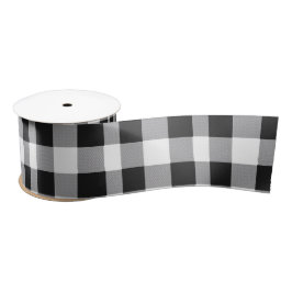 Klassiek Zwart & Wit Tartan Plakt Kerstcadeau Satijnen Lint