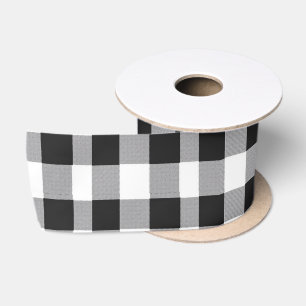 Klassiek Zwart & Wit Tartan Plakt Kerstcadeau Satijnen Lint