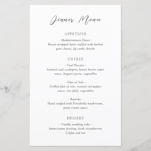 Klassiek zwart-wit tijdloos huwelijksmenu (Voorkant)