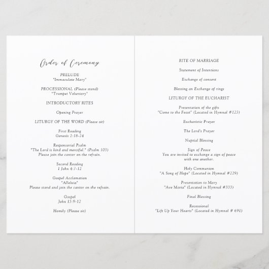 Klassiek zwart-wit tijdloos huwelijksprogramma (Achterkant)