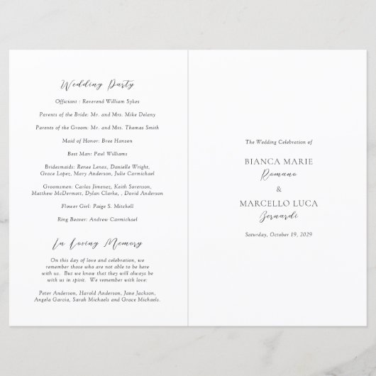 Klassiek zwart-wit tijdloos huwelijksprogramma (Voorkant)