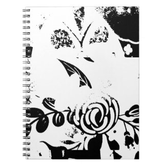 Klassiek zwart-wit vervaagd bloemenspiralschrift notitieboek