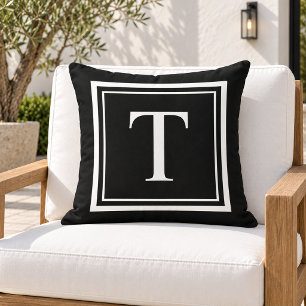 Klassiek zwart-wit vierkant frame monogram buitenkussen