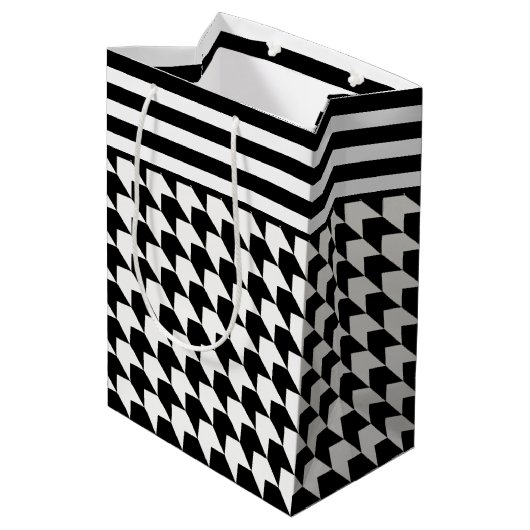 Klassiek zwart-witpatroon medium cadeauzakje (Achterkant Gekanteld)