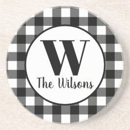 Klassiek zwart-witte buffelmonogram zandsteen onderzetter