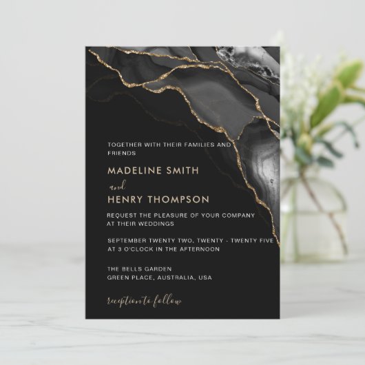 Klassiek zwart zwart goud script met fotohuwelijk kaart (Staand voorkant)