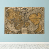 Klassieke 1531 Antiek Wereldkaart door Oronce Fine Canvas Afdruk (Insitu (Houten vloer))