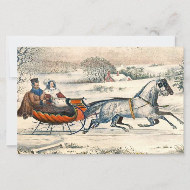 Klassieke 1853 slee-rit Currier Ives weg winter (Voorkant)