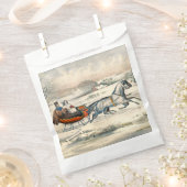 Klassieke 1853 slee-rit Currier Ives weg winter Bedankzakje (Geknipt)