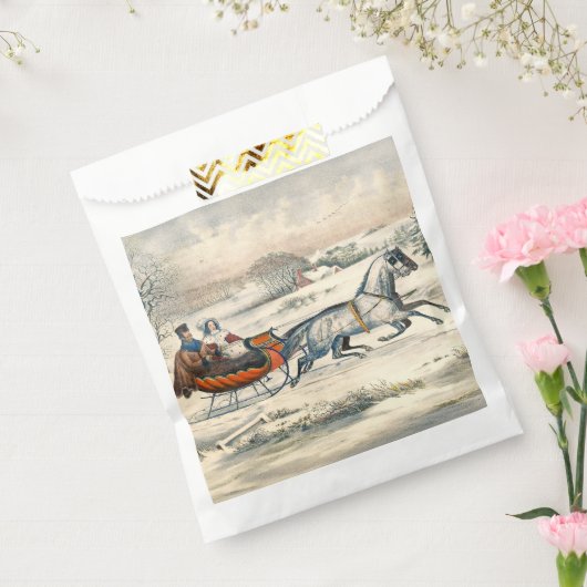 Klassieke 1853 slee-rit Currier Ives weg winter Bedankzakje (Gezegeld)