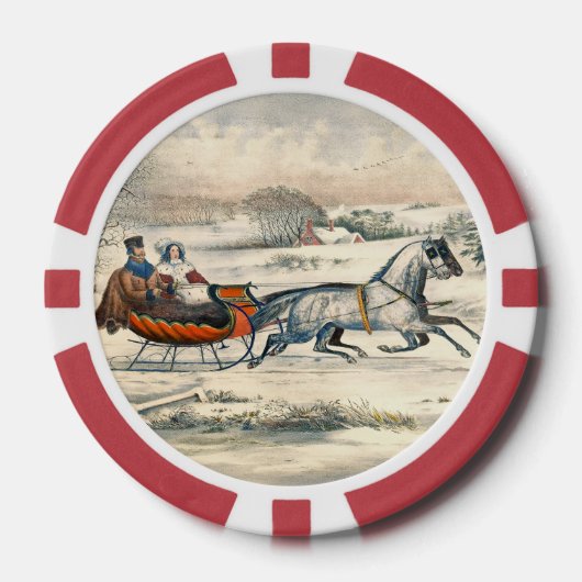 Klassieke 1853 slee-rit Currier Ives weg winter Poker Chips (Voorkant)