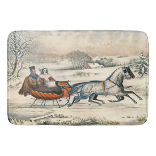 Klassieke 1853 slee-rit Currier Ives winterlandsch Badmat